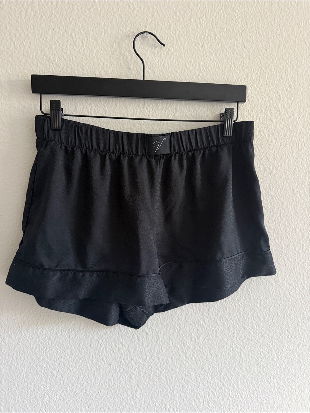 Victoria's Secret Black Leopard  Satin Elastic-Waist Sleep Shorts